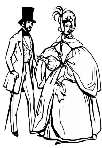 Man And Woman In Victorian Era Coloring Page